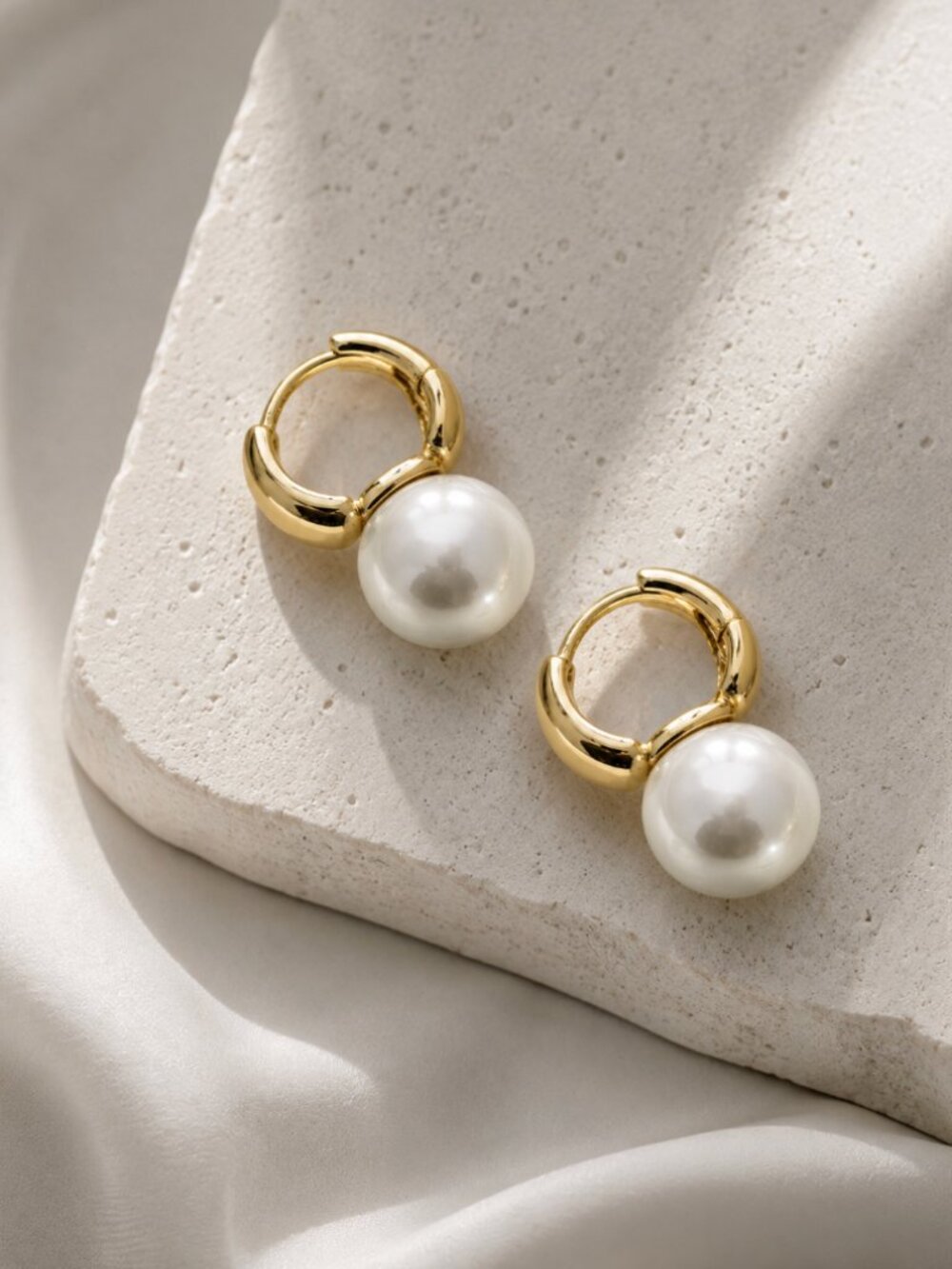 925 Sterling Silver Large Pearl Hoops Big Pearl Statement Earrings